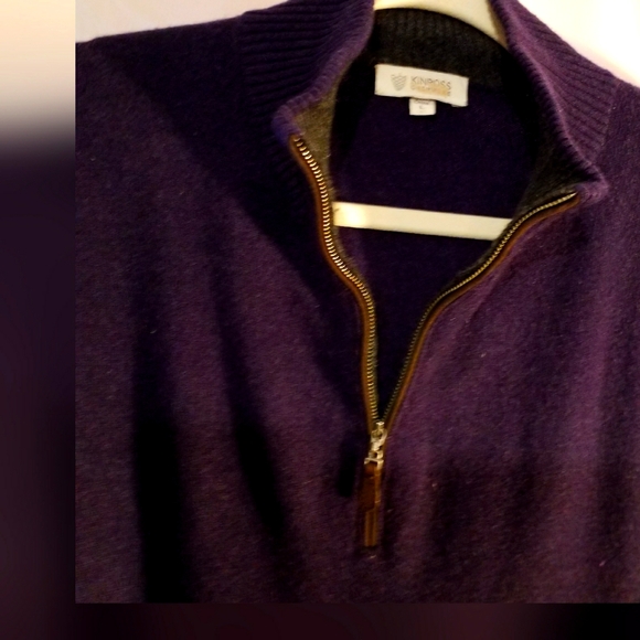 MENS KINROSS CASHMERE 1/4 FROT ZIP SWEATER PURPLE SZ LARGE - Picture 1 of 4